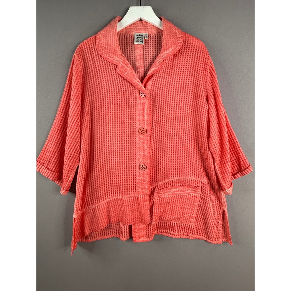 Parsley & Sage Button Down Top Womens XL Coral Waffled Cotton Lagenlook Artsy